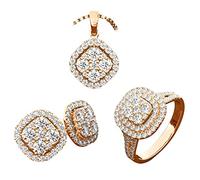 Exquisite Rings Necklace Earrings Jewelry Set for Women Zircon Chain Pendant Wedding Enagement Anniversary Birthday Valentine for Wife Mom Jewelry Suitcase Large (Gold, 6)