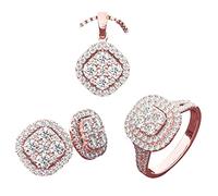 Exquisite Rings Necklace Earrings Jewelry Set for Women Zircon Chain Pendant Wedding Enagement Anniversary Birthday Valentine for Wife Mom Jewelry Suitcase Large (Rose Gold, 6)