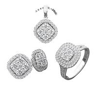 Exquisite Rings Necklace Earrings Jewelry Set for Women Zircon Chain Pendant Wedding Enagement Anniversary Birthday Valentine for Wife Mom Jewelry Suitcase Large (Silver, 8)