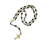 Exquisite Rosary Saint Jude Cross Pendant Mexican Necklace - Braided Cord Green Crystal beads Chain, Charm Accessories for Men and Women, Catholic St Jude Elegant Religious Jewelry Gift Idea, Crystal,