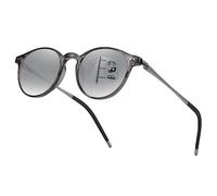 Exquisite Round Ultralight Progressive Multifocus Reading Sunglasses Women Men Durable Blue Light Blocking Anti EyeStrain Multifocal Sun Readers Spring Hinge（Clear Top,Distance Range 20 ft）2.0 Gray