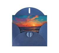 Exquisite Seagulls Chasing The Sun Greeting Card With Blue Envelope Suitable For Various Celebratory Occasions Use