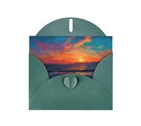 Exquisite Seagulls Chasing The Sun Greeting Card With Dark Green Envelope Suitable For Various Celebratory Occasions Use