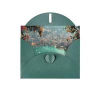 Exquisite Seaside City Greeting Card With Dark Green Envelope Suitable For Various Celebratory Occasions Use