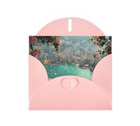 Exquisite Seaside City Greeting Card With Pink Envelope Suitable For Various Celebratory Occasions Use