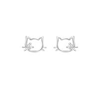 Exquisite Single Hollowed Cat Ear Stud Earrings Delicate Design With Sparkling Brilliance Studded Hoop Earrings for Women (Silver, One Size)