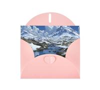 Exquisite Snow Mountain Oil Painting Greeting Card With Pink Envelope Suitable For Various Celebratory Occasions Use