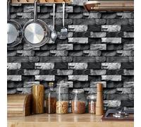 Exquisite Stick on Tiles Grey Black Brick Oil Proof Tile Stickers Bathroom Kitchen Self Adhesive Vinyl Waterproof Transfers Removable Wall 27x27cm/20 Pcs