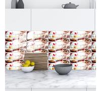 Exquisite Stick on Tiles Red White Bricks Oil Proof Tile Stickers Bathroom Kitchen Self Adhesive Vinyl Waterproof Transfers Removable Wall 15x30cm/30 Pcs