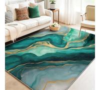 Exquisite Style Marble Pattern Fantasy Rugs for Living Room, Green Non-Slip Washable Area Rug, Soft Flannel Printed Carpet for Lounge Bedroom & Hallway - Low Pile Floor Protector 60 x 90 cm