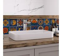 Exquisite Tile Stickers Blue Mandala Flower Stick on Tiles for Bathroom Kitchen Home Decors PVC Waterproof Oilproof Peel and Stick Self Adhesive Wall Tiles 15x15 cm/24 pcs