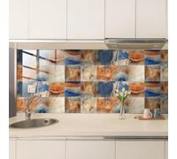 Exquisite Tile Stickers Blue Orange Peel and Stick Floor Tiles PVC Stick on Bathroom Tiles Waterproof Wall Tile Stickers Kitchen Stick on Tiles Oilproof Stick-on Tiles Self Adhesive 20x20cm/10 Pcs