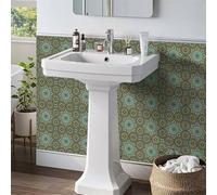 Exquisite Tile Stickers Mandala Green Red Stick on Tiles for Bathroom Kitchen Home Decors PVC Waterproof Oilproof Peel and Stick Self Adhesive Wall Tiles 15x15 cm/36 pcs