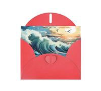 Exquisite Wave Sailboat Seagull Greeting Card With Red Envelope Suitable For Various Celebratory Occasions Use