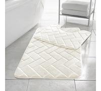 EXQUIZIT HOME Bath Mat Memory Foam Block Non Slip Quick Dry Ultra Soft Bathroom Rug Pedestal Toilet Mat Set 2 Pieces COLOUR CREAM