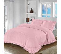 EXQUIZIT HOME Duvet Cover & Pillow Case Plain Easy Care Polycotton Ruffle Frill Santiago Duvet Cover Bedding Set Blush Pink Superking 260cm x 220cm Approximate