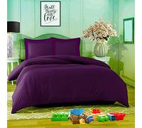 EXQUIZIT HOME® Duvet Quilt Cover Bedding Set with Matching Pillowcases Easy Care Plain Dyed Poly Cotton Soft Wrinkle Resistant Hotel Quality Machine Washable Bedding (Plum, King)