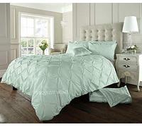 EXQUIZIT HOME Duvet Quilt Cover Pin Tuck Pinch Pleat Alexander Alford Reversible Diamond Bedding Set With Matching Pillowcase Duck Egg Double 200cm x 200cm Approximate