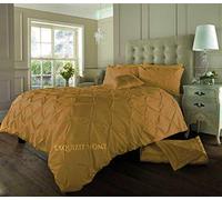 EXQUIZIT HOME Duvet Quilt Cover Pin Tuck Pinch Pleat Alexander Alford Reversible Diamond Bedding Set With Matching Pillowcase Mustard Double 200cm x 200cm Approximate