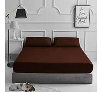 EXQUIZIT HOME Fitted Bed Sheet with Pillowcases Pack of 2 - Plain Dyed Poly Cotton Percale Easy Care 180TC, Soft & Durable 50% Cotton 50% Polyester, Chocolate, Small Double 4FT