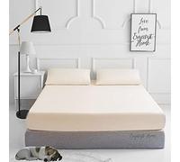 EXQUIZIT HOME Fitted Bed Sheet with Pillowcases Pack of 2 - Plain Dyed Poly Cotton Percale Easy Care 180TC, Soft & Durable 50% Cotton 50% Polyester, Cream, Small Double 4FT