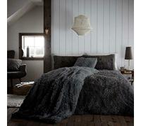 EXQUIZIT HOME Fleece Teddy Duvet Quilt Cover Bedding Set With Matching Pillowcase Warm and Cosy Hug & Snug Charcoal Bedding Set Single 137cm x 200cm Approximately.
