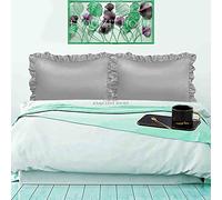 EXQUIZIT HOME® Frill Ruffle Pillowcase Pair 50×75cm - Luxury Santiago Style Ruffle Edge Pillow Shams, Soft Cotton Blend Easy Care Decorative Bed Pillow Covers-Vintage Shabby Chic Bedroom Decor(Silver)