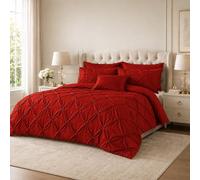 EXQUIZIT HOME® Luxury Duvet Cover Set - Alexander Alford Pin Tuck Pinch Pleat Reversible Diamond Bedding Set with Matching Pillowcase Pack of 2, 50% Cotton 50% Polyester (Red - Double 200 x 200 cm)