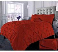 EXQUIZIT HOME® Luxury Duvet Cover Set - Alexander Alford Pin Tuck Pinch Pleat Reversible Diamond Bedding Set with Matching Pillowcase Pack of 2, 50% Cotton 50% Polyester (Red - King 230 x 220 cm)