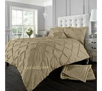 EXQUIZIT HOME® Luxury Duvet Cover Set - Alexander Alford Pin Tuck Pinch Pleat Reversible Diamond Bedding Set with Matching Pillowcase Pack of 2, 50% Cotton 50% Polyester (Latte - King 230 x 220 cm)