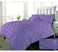 EXQUIZIT HOME® Luxury Duvet Cover Set - Alexander Alford Pin Tuck Pinch Pleat Reversible Diamond Bedding Set with Matching Pillowcase Pack of 2, 50% Cotton 50% Polyester (Lilac - Single 137 x 200 cm)
