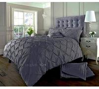 EXQUIZIT HOME® Luxury Duvet Cover Set - Alexander Alford Pin Tuck Pinch Pleat Reversible Diamond Bedding Set with Matching Pillowcase Pack of 2, 50% Cotton 50% Polyester (Grey - King 230 x 220 cm)