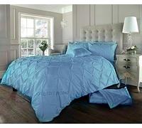 EXQUIZIT HOME® Luxury Duvet Cover Set - Alexander Alford Pin Tuck Pinch Pleat Reversible Diamond Bedding Set with Matching Pillowcase Pack of 2, 50% Cotton 50% Polyester (Aqua - King 230 x 220 cm)