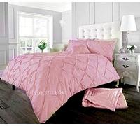 EXQUIZIT HOME® Luxury Duvet Cover Set - Alexander Alford Pin Tuck Pinch Pleat Reversible Diamond Bedding Set with Matching Pillowcase Pack of 2, 50% Cotton 50% Polyester (Pink - Single 137 x 200 cm)