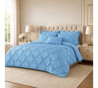 EXQUIZIT HOME® Luxury Duvet Cover Set - Alexander Alford Pin Tuck Pinch Pleat Reversible Diamond Bedding Set with Matching Pillowcase Pack of 2, 50% Cotton 50% Polyester (Aqua - Single 137 x 200 cm)