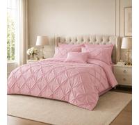 EXQUIZIT HOME® Luxury Duvet Cover Set - Alexander Alford Pin Tuck Pinch Pleat Reversible Diamond Bedding Set with Matching Pillowcase Pack of 2, 50% Cotton 50% Polyester (Pink - Double 200 x 200 cm)