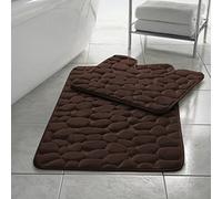 EXQUIZIT HOME® Luxury Memory Foam Bath Mat Set 2 Piece - Non Slip Pebble Bathroom Rug & Pedestal Mat, Quick Dry Ultra Absorbent Soft Cushioned Mats 100% Polyester (Chocolate)
