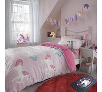 EXQUIZIT HOME® Teddy Bear Fleece Dinosaur Roar Duvet Quilt Cover Bedding Set with Matching Pillowcase - Warm Cosy Winter Kids Dino Bedding - (Unicorn Pink Single 135cm x 200cm Approximate)