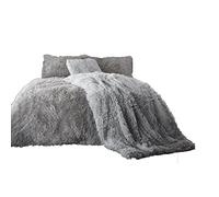 EXQUIZIT HOME Teddy Cuddles Fleece Duvet Quilt Cover Bedding Set With Matching Pillowcase Warm and Cosy Hug & Snug Silver Bedding Set Single 135cm x 200cm Approximately.