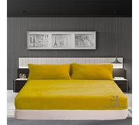 EXQUIZIT HOME® Teddy Fleece Extra Deep Fitted Bed Sheet 30cm - Super Soft Warm and Cosy Teddy Bear Fleece Bed Sheet - Ultra Soft Thermal Winter Bedding (Ochre Superking - 180cm x 200cm)