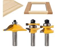 Exqutoo 3PCS 1/2" Shank Router Bit Set, Raised Panel Cabinet Door Making Router Bits, Cemented Carbide Router Bits, Woodworking Tools Router Door & Window Bits (Tenon Joint Cutter Diameter: 1-5/8")