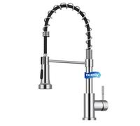 Exrenlly Kitchen Tap, Commercial Spring Kitchen Mixer Tap, Single Handle High Arc Stainless Steel Tap with 360° Swivel and 2 Spray Modes, Polished Chrome