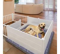 EXROO Whelping Box,Whelping Box for Dogs with Washable Puppy Pads, Double Rooms Whelping Pen for Large Breed Dogs,Indoor Whelping Kit for Puppies Birth,White,96"x48"x19.5"