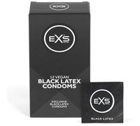 EXS Black Latex Condoms (12 Pack) Regular Fit, Premium Latex with Non-Spermicidal Lube, Flared with Teat, PETA-Approved Vegan Condom, 3 Year Expiry Life - CE Marked NHS Approved Male Condoms