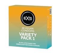 EXS Condom Variety Pack #1 (48 Condoms) Includes Ribbed & Dotted, Nano Thin, Black Latex and Mixed Flavours, Premium Latex, PETA-Approved, Vegan, 3 Year Life - CE Marked Male Condoms