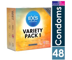 Exs Condoms Box of 48 | Black Latex Nano Thin Ribbed Dotted Flavoured | VP 1