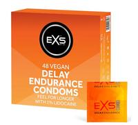 EXS Delay Condoms (48 Pack) Regular Fit, Premium Latex with Non-Spermicidal Lube, Straight-Walled with Teat, PETA-Approved Vegan Condom, 3 Year Life - CE Marked NHS Approved Male Condoms