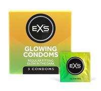 EXS Glow in The Dark Condoms (3 Pack) Regular Fit, Premium Latex with Non-Spermicidal Lube, Straight-Walled with Teat, PETA-Approved Vegan Condom, 3 Year Life - CE Marked NHS Approved Male Condoms
