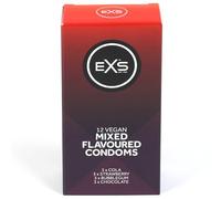EXS Mixed Flavoured Condoms (12 Pack) Regular Fit, Premium Latex with Non-Spermicidal Lube, Flared with Teat, PETA-Approved Vegan Condom, 3 Year Life - CE Marked NHS Approved Male Condoms
