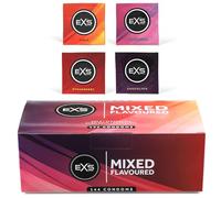 EXS Mixed Flavoured Condoms (144 Pack) Regular Fit, Premium Latex with Non-Spermicidal Lube, Flared with Teat, PETA-Approved Vegan Condom, 3 Year Life - CE Marked NHS Approved Male Condoms